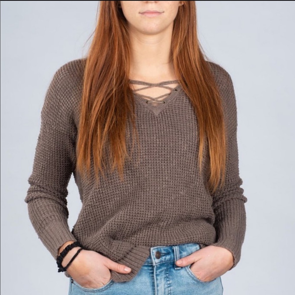 Brown, cross neck american eagle sweater